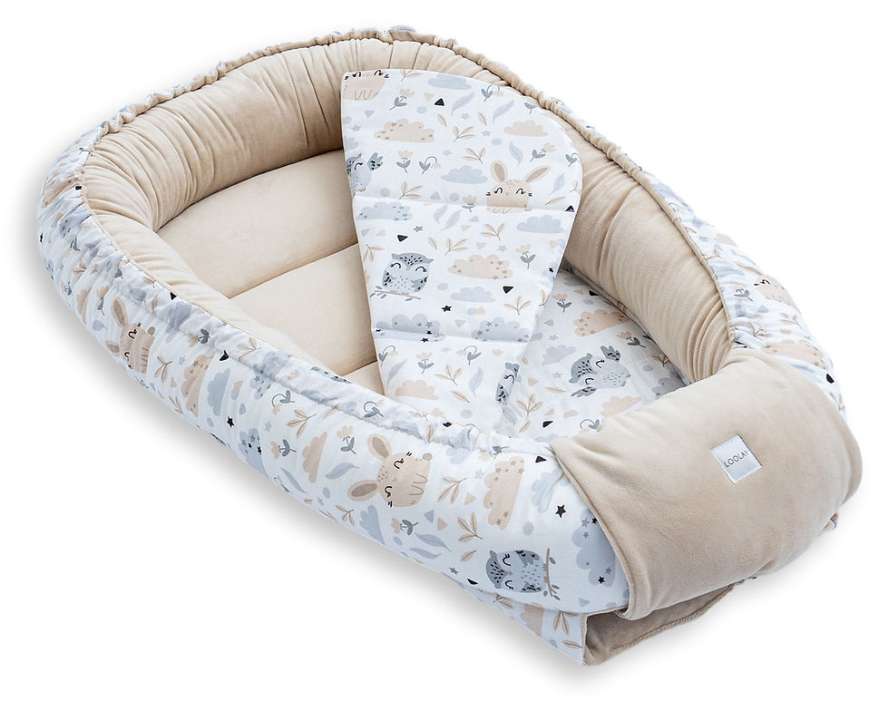 Miniaturbild: BABYNEST Samt VELOURS Beige/ Hase Eule Weiß Nestchen Babynestchen SOLO und SETS