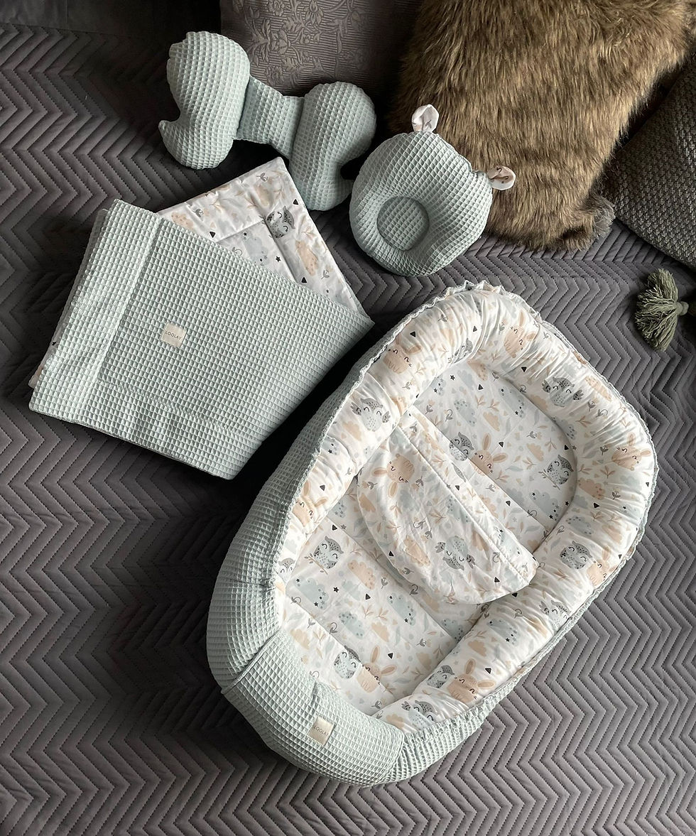 Miniaturbild: BABYNEST Set Waffelpique MINZE Hase Beige Baumwolle Nestchen Neugeborene Ausstattung  Reisebett Babybett