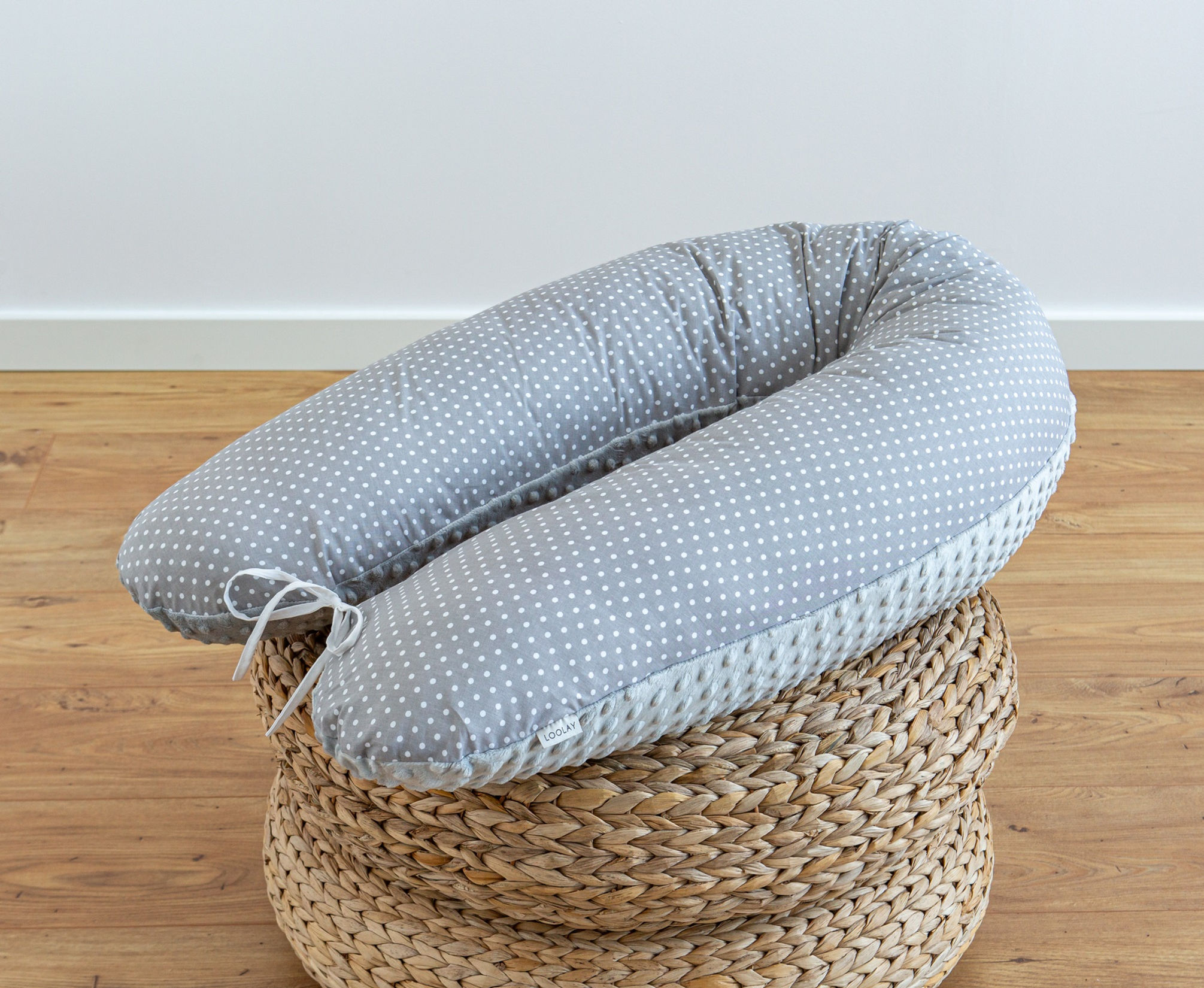 Mini PUNKTE Baumwolle/ grau MINKY Lagerungskissen Schwangerschaftskissen Seitenschläferkissen Stillkissen Schlafen