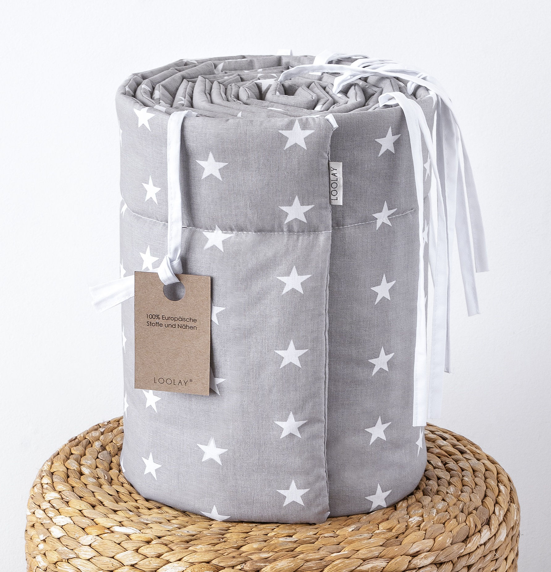 Sterne Sternchen Grau Baumwolle  BETTUMRANDUNG Babybett Austattung Babyausstattung Babynest Bettschlange