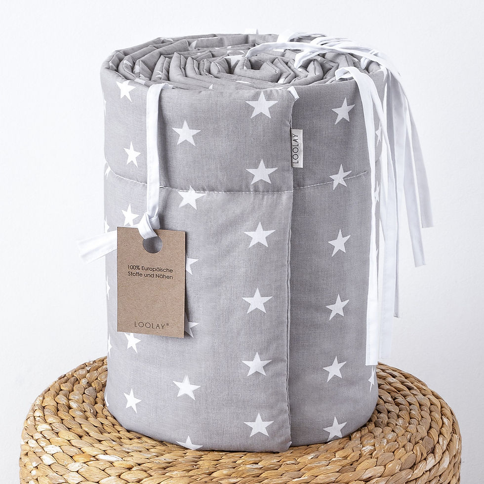 STERNE Grau Baumwolle BETTUMRANDUNG für 140×70 cm und 120×60 cm Babybett