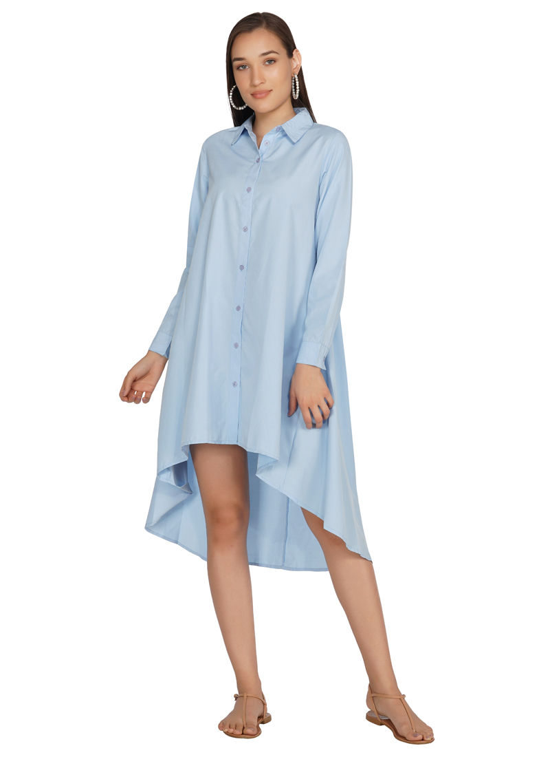 Essque Blue High-Low Solid Shirt Dress
