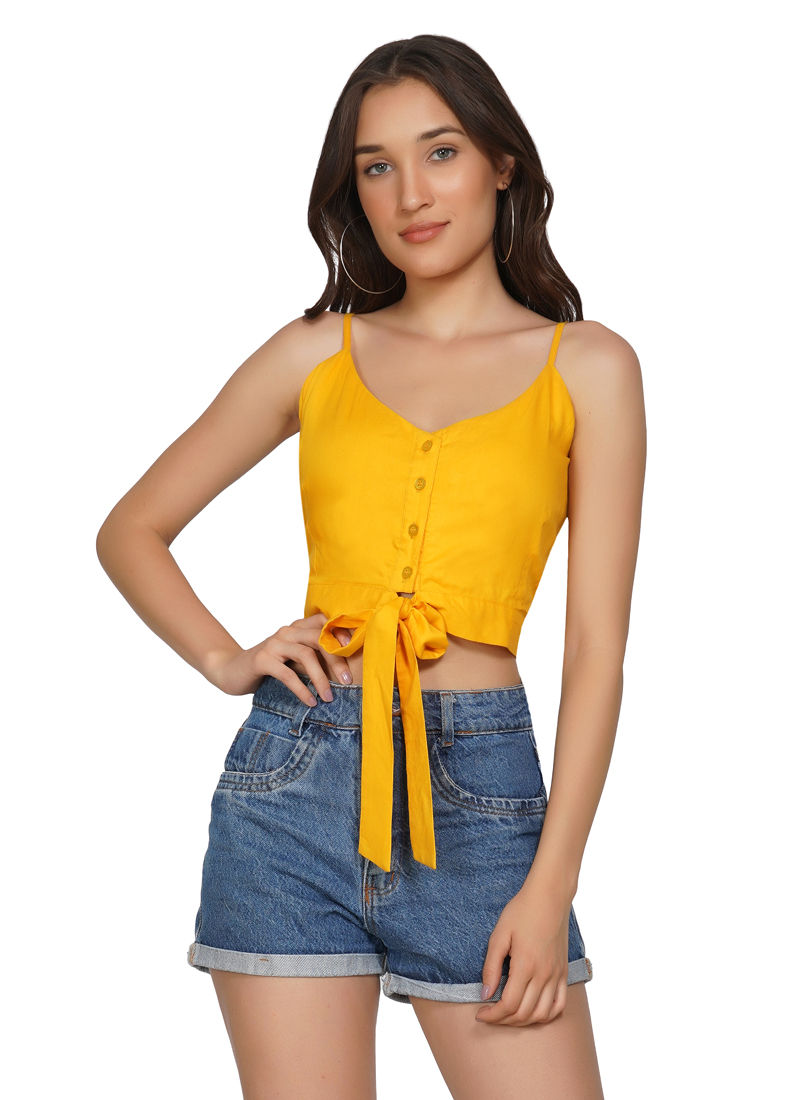 Essque Yellow Front Knot Stylish Camisole