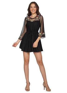 Essque Black Net Embroidery Top