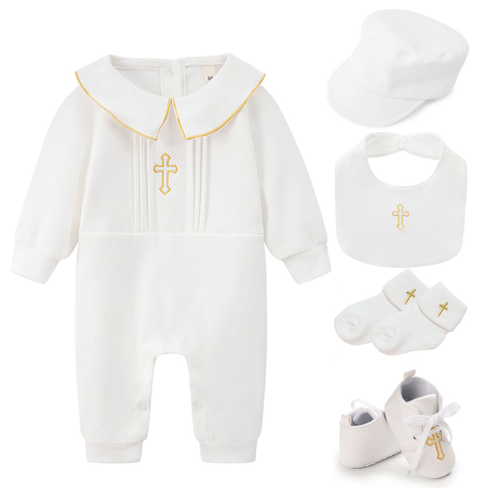 Miniatura: Conjunto de roupa para batizado de bebês, meninos e meninas, 5 peças, dourado.