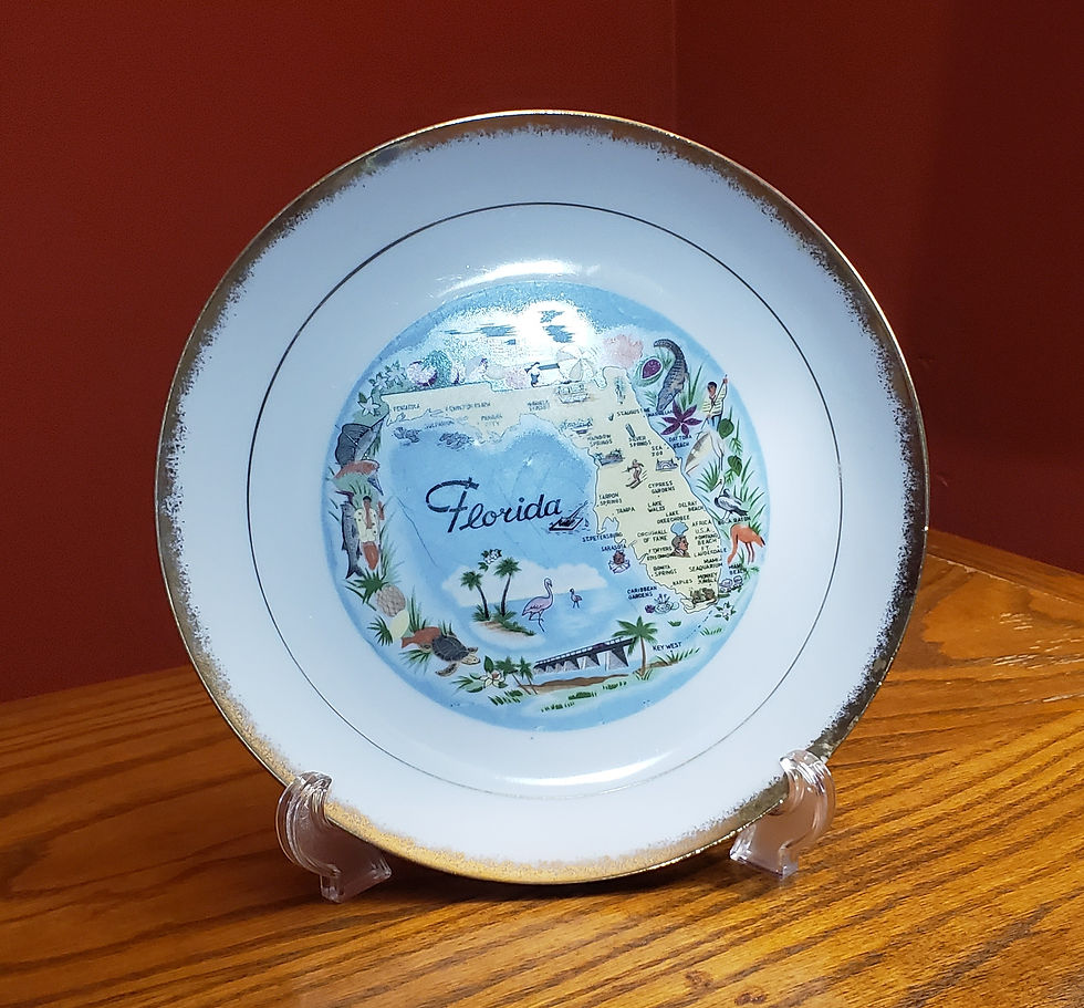 Florida State Vintage Souvenir Plate with Gold Trimmed Rim - 8 3/4 Inch