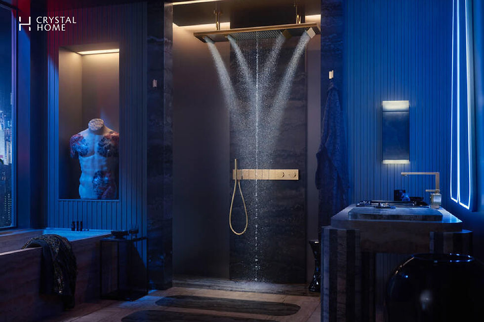 ระบบฝักบัว Hydrotherapy หรู พร้อมเอฟเฟกต์ไฟ LED และเรนชาวเวอร์ ในห้องน้ำสมัยใหม่เพื่อสุขภาพ Crystal Home