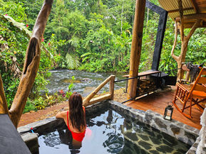 Soaking in the jungle views in our private hot tub at La Carolina Lodge