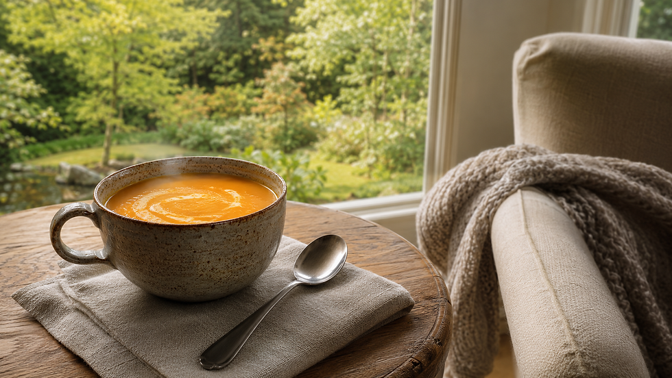 Coconut ginger carrot soup garnished with fresh cilantro in an elegant bowl for a Diabetes-friendly meal
