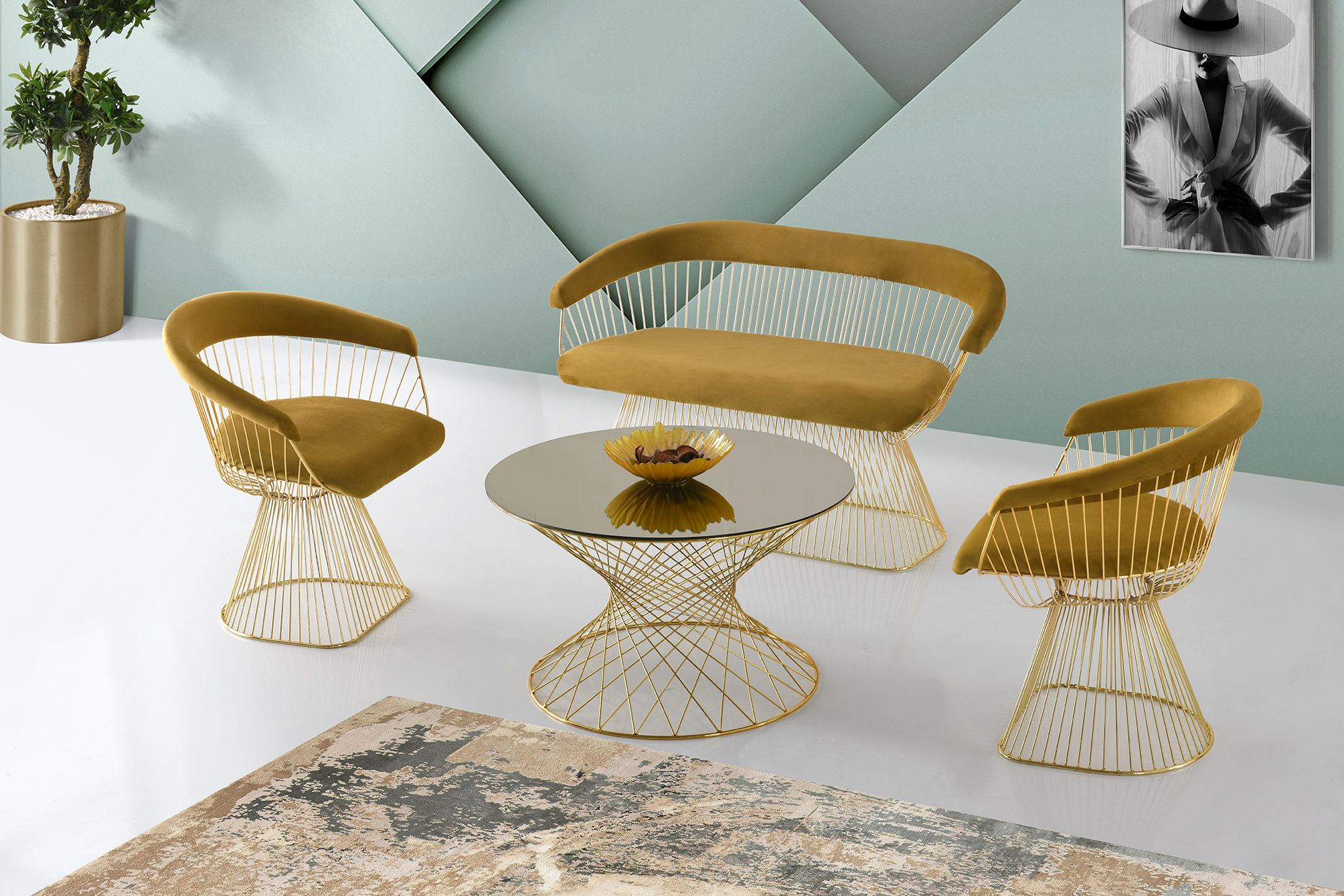 PLATNER GOLD AYAKLI ÇAY SETİ