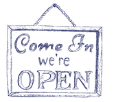 Sign for door or outside of a business that says come in we're open