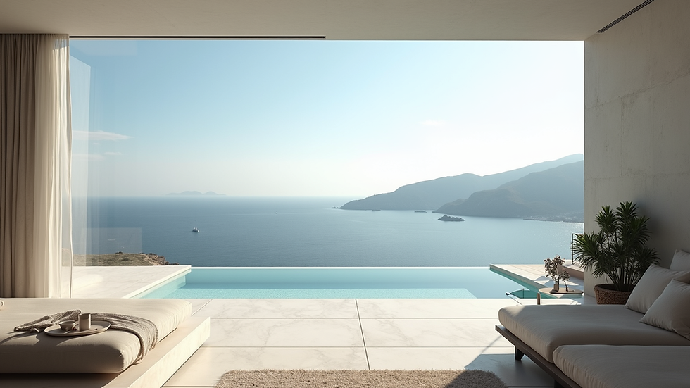 Eye-level view of a modern villa with a stunning sea view