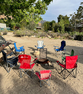 Campfire ring with lift up grill top @ each site