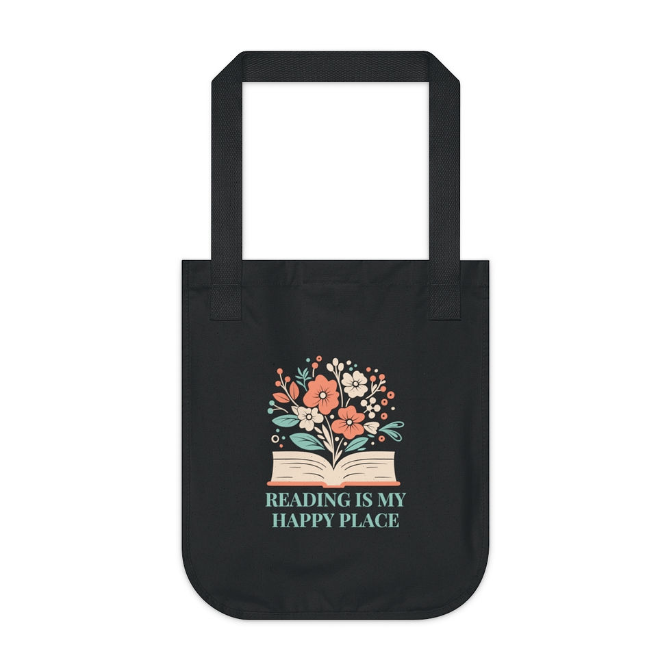 Thumbnail: Reading is My Happy Place Organic Canvas Tote Bag