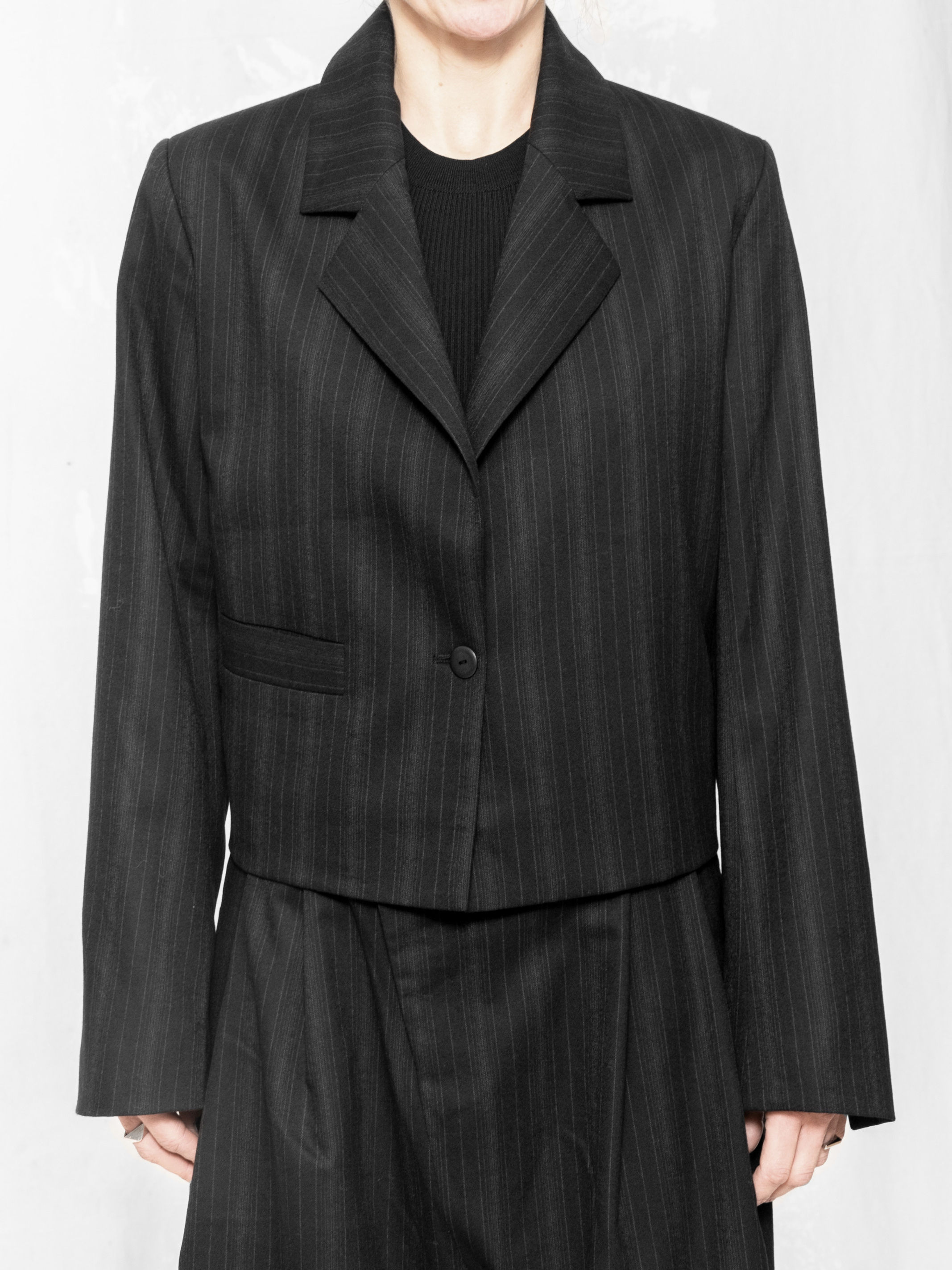 AK PORTO bomber jacket | virgin wool | black pinstripes