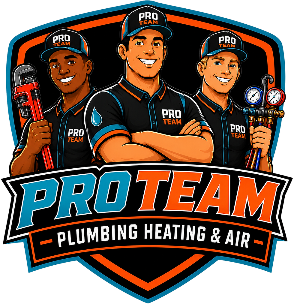Pro Team Plumbing, Heating & Air company logo featuring professional technicians representing expert plumbing, heating, and HVAC services.