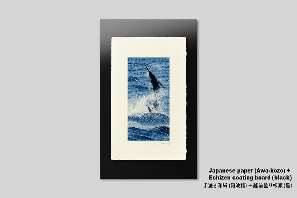 サムネイル： 手漉き和紙,写真,海,魚,カジキ,ジャンプ,釣り,インテリアフォト,アートフレーム,壁掛け,壁飾り,装飾,オリジナルプリント,フォトフレーム,プレゼント,和室