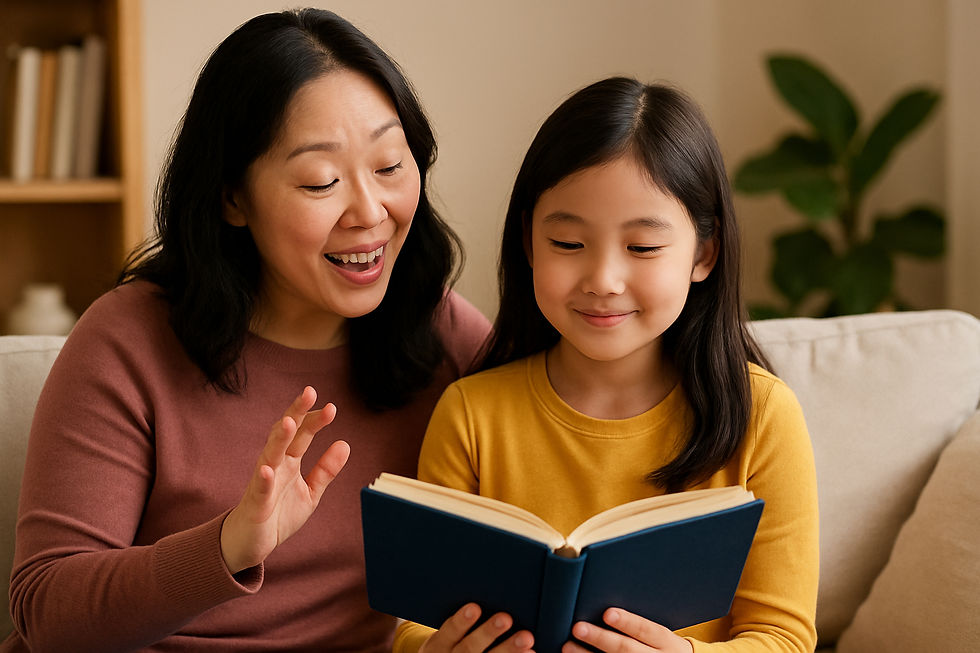 Parent and child enjoying language activity together
