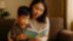 Parent and bilingual child sharing a quiet moment together with books
