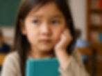 Child with thoughtful expression representing language uncertainty