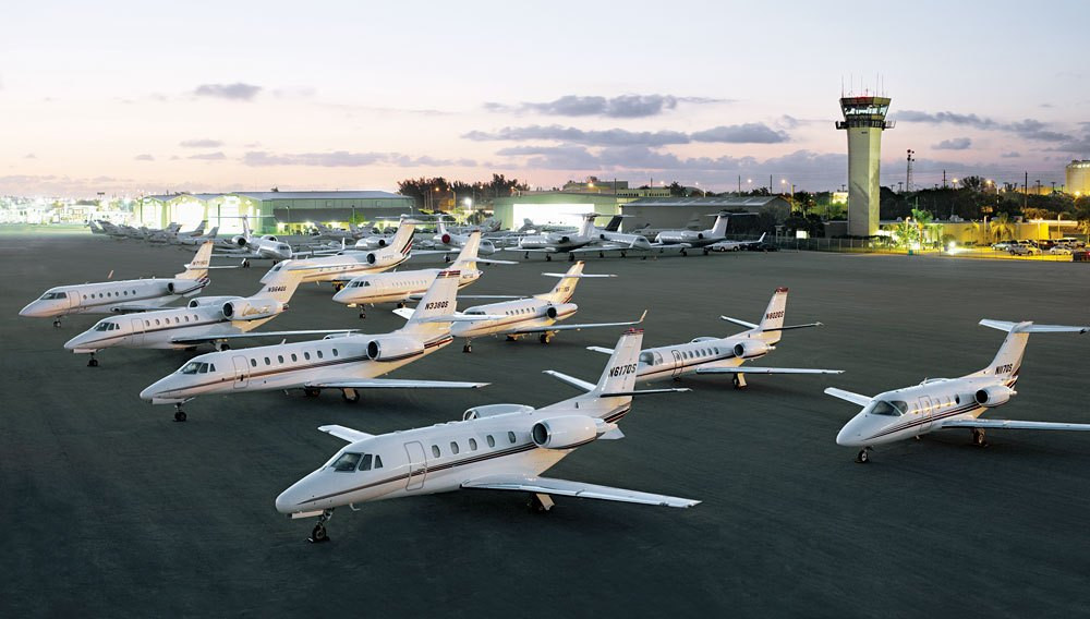 Private jets landing in the airport