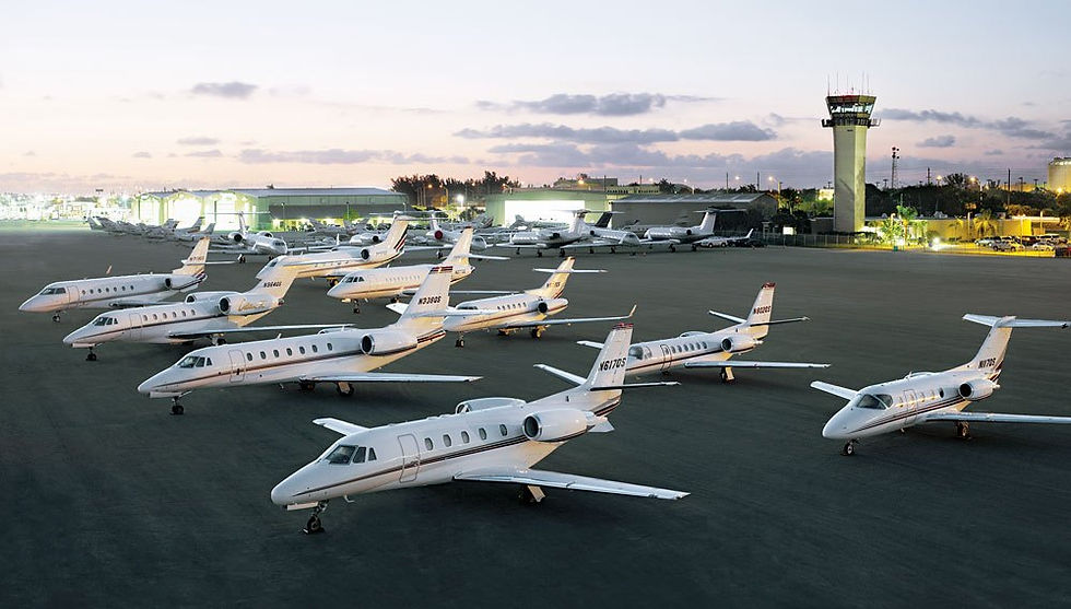 Private jets landing in the airport