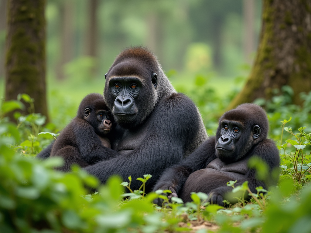 family of a mountain gorilla in Bwindi impenetrable national park