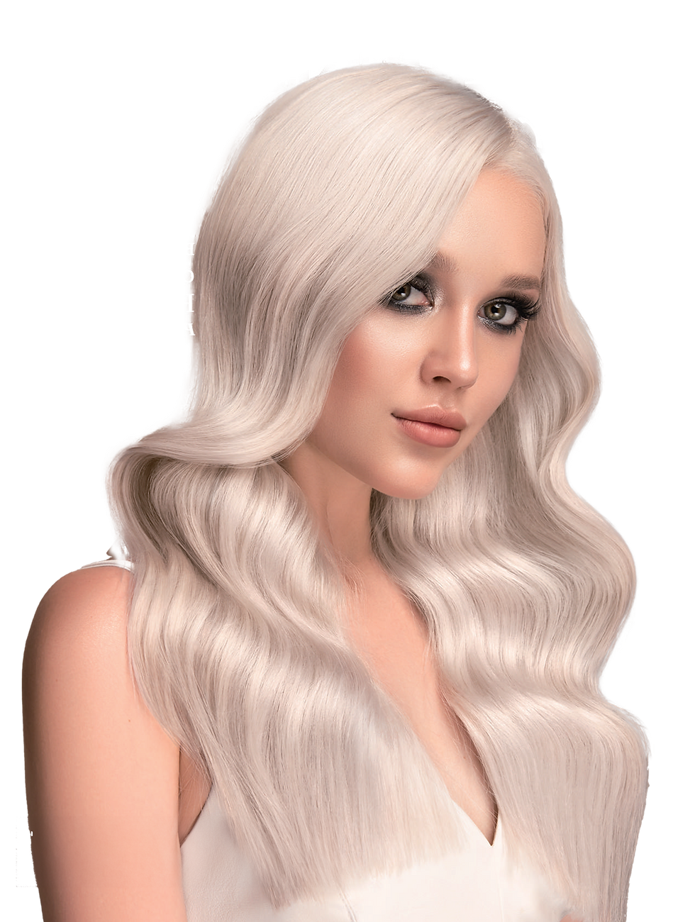 Woman with platinum blond medical grade wig