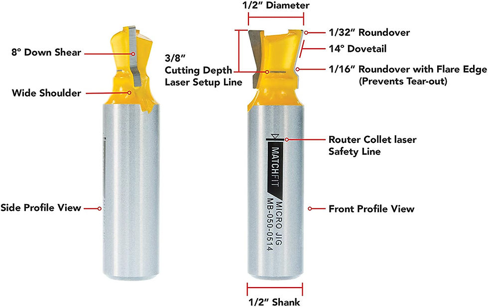 Thumbnail: Micro Jig MB-050-0514 MATCHFIT Dovetail Router Bit For Dovetail Clamps