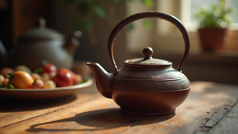 Close-up view of a traditional Turkish teapot on a wooden table