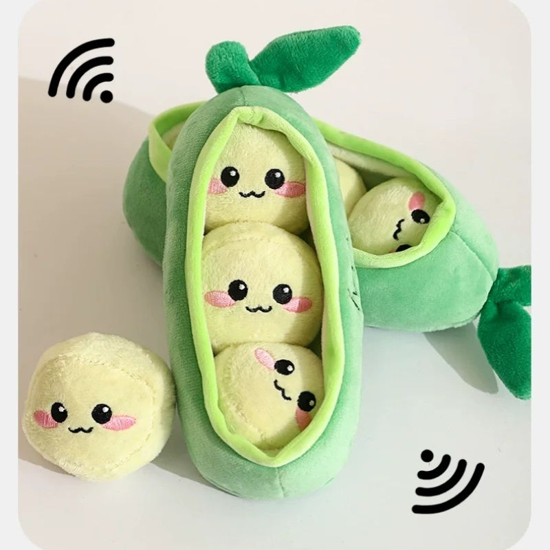 Soft Plush Pea Pod Pet Foraging Toy Squeaky