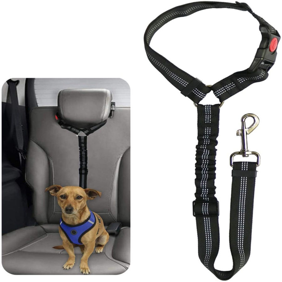 Pet products car seat belt dog leash with buffer elastic reflective safety rope