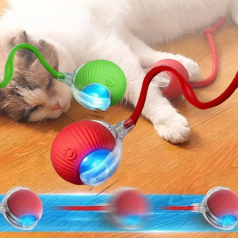 New Cat Interactive Ball Toy Automatic Rolling Ball Faux Tail
