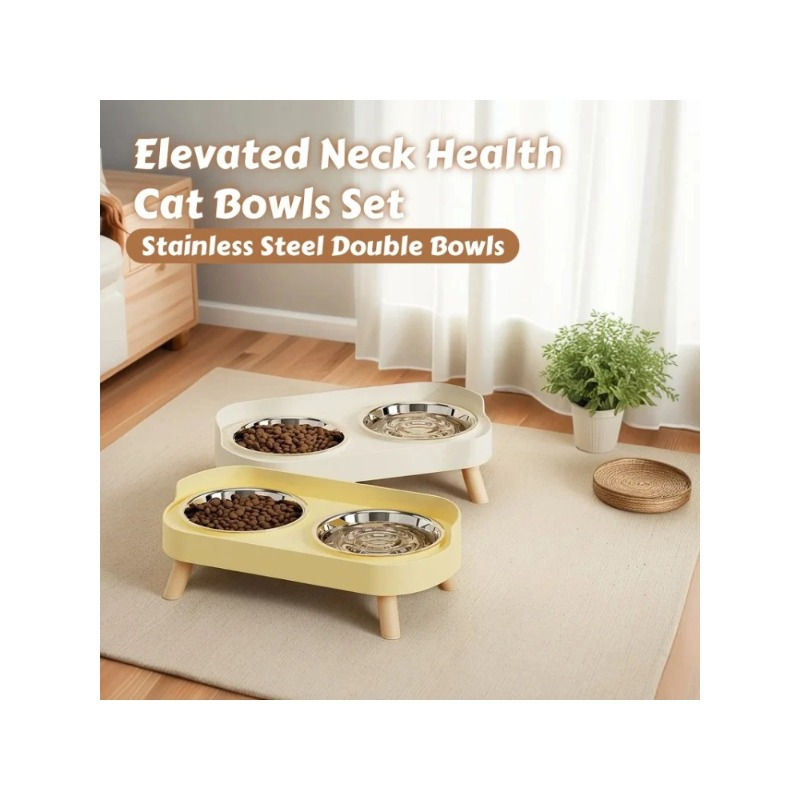 Fashion Pet Food And Water Station Dual Stainless Steel Bowls with Neck Support