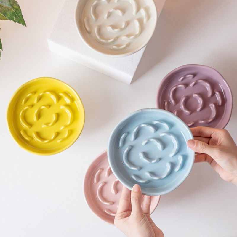 Ceramic Slow Food Bowl, High Footed Cat Bowl