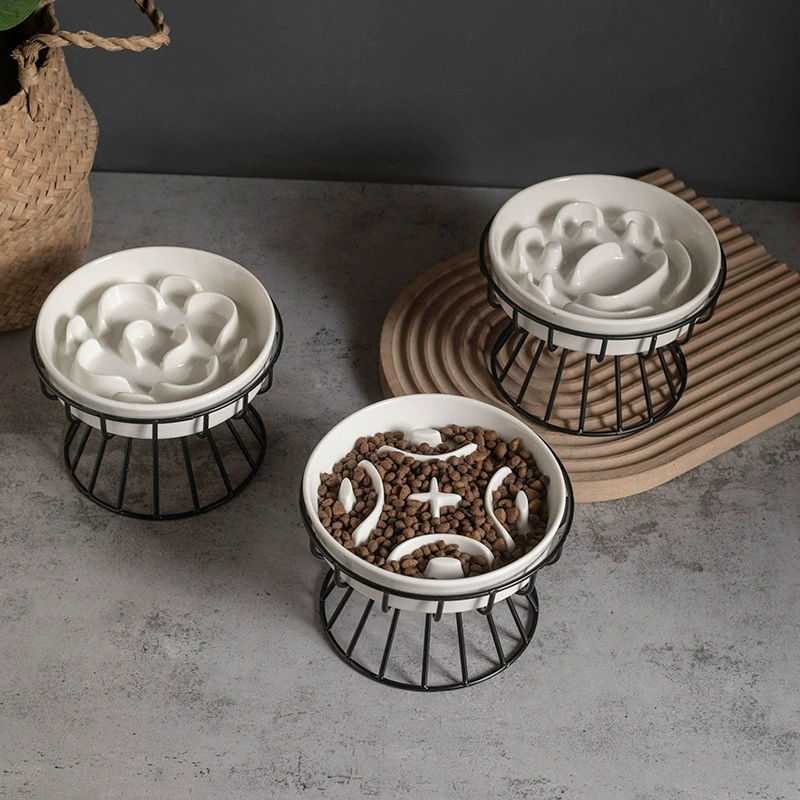 Elevated Ceramic Slow Feeder Bowl for Dogs Cats