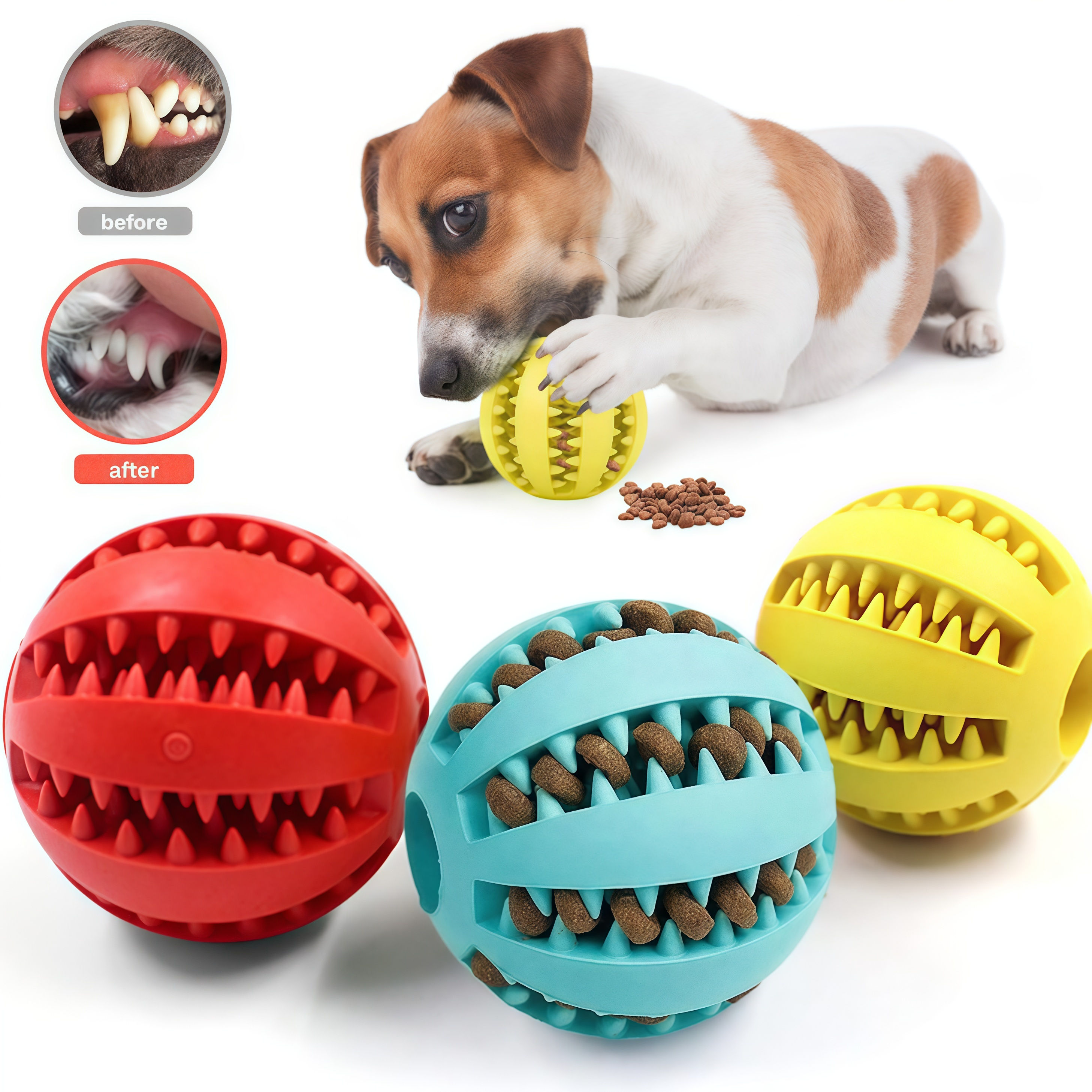 Dog Chew Ball Interactive Pet Toy Puppy Teething Cleaning Ball Food Treat Feeder