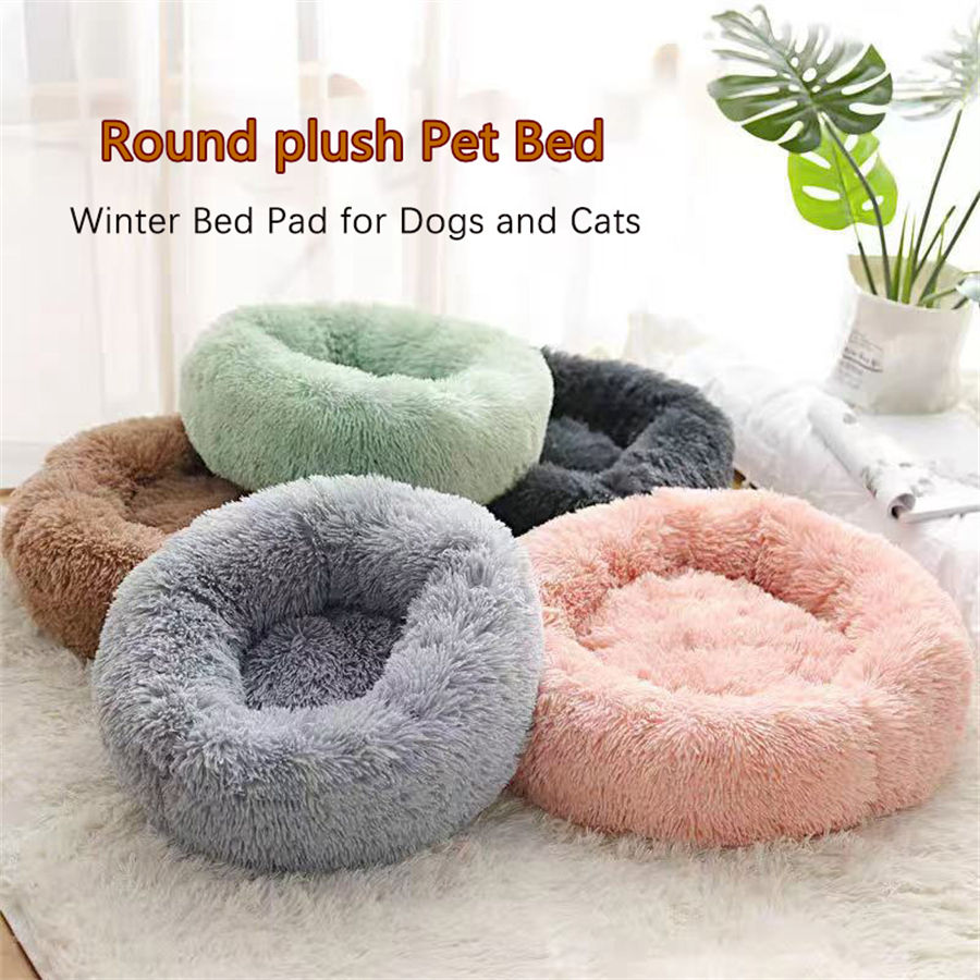 Soft Pet Cat Bed Pad Plush Warm Faux Fur Dog Calm Bed Donut