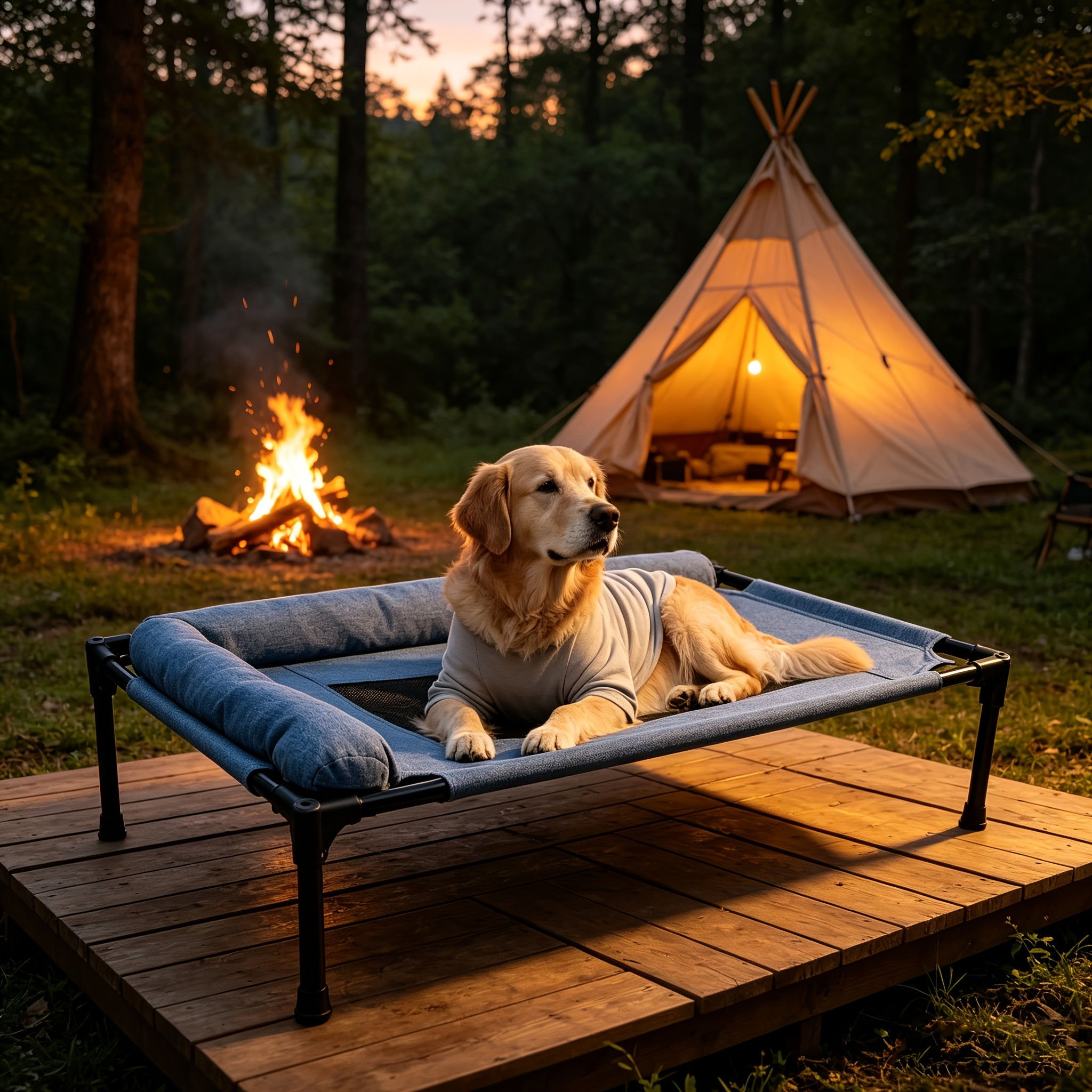 Foldable Outdoor Pet Camp Bed with Pillow, Breathable Mesh Off-Ground