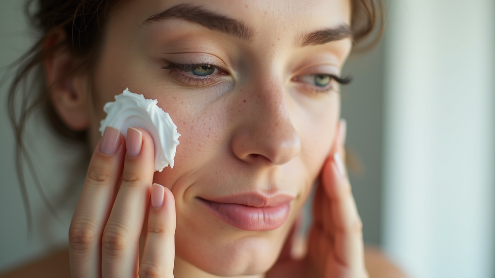 Close-up view of a woman applying moisturizer to her face