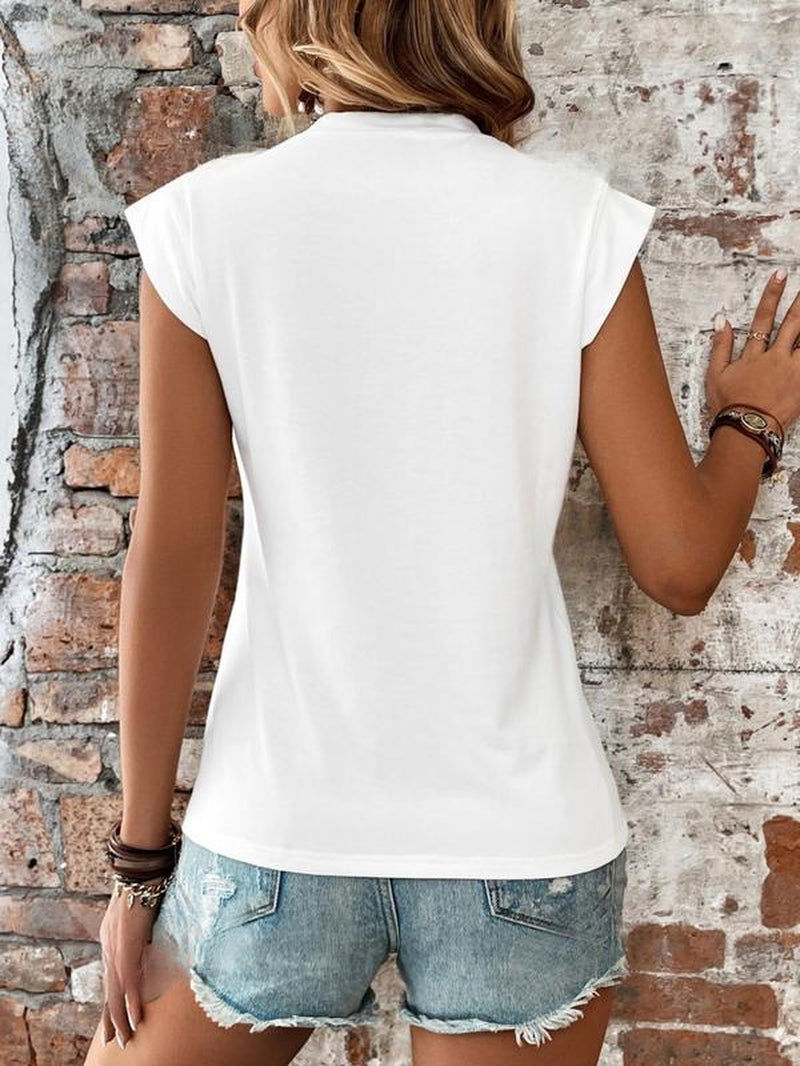Thumbnail: Women'S Plain round Neck Batwing Sleeve Tee, Casual Cap Sleeve T-Shirt for Summe