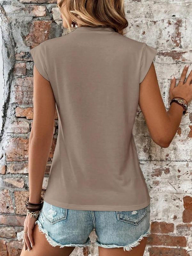 Thumbnail: Women'S Plain round Neck Batwing Sleeve Tee, Casual Cap Sleeve T-Shirt for Summe