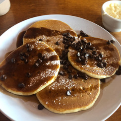 Pigeon Forge Tennessee Sawyer's chocolate chip pancakes with peanut butter syrup 