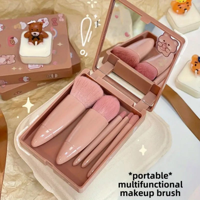 5-Piece Foldable Makeup Brush Set with Mirror 