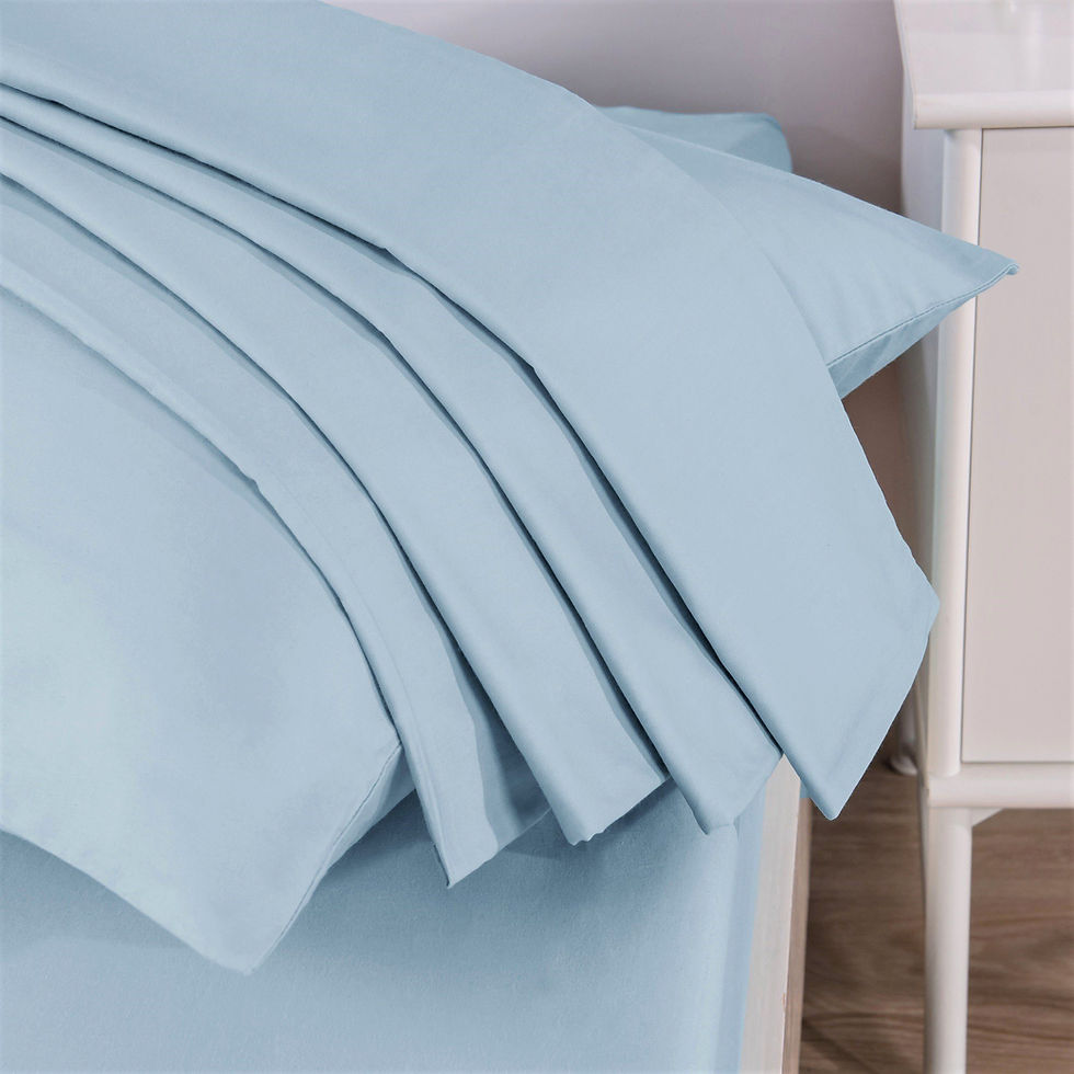 Thumbnail: DaDa Bedding Soothing SeaFoam Sky Blue Cotton Fitted Bed Sheet W/Pillow Cases