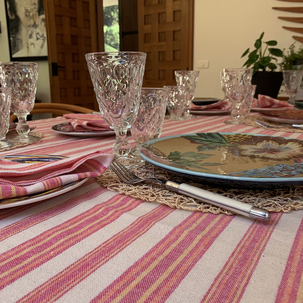 Thumbnail: Andana Striped Tablecloth Set - Magenta