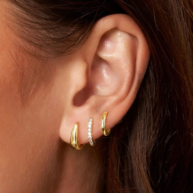 Set of 3 Stainless Steel Hoop Earrings With Cubic Zirconia For Women