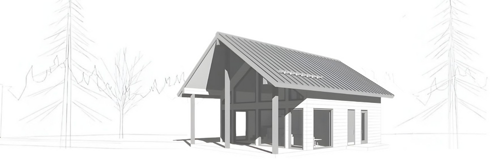 black and white model rendering of a two-storey log cabin