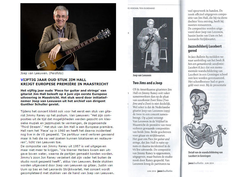 Piece for guitar and strings, Jim Hall. From JazzFlits, nr. 217, April 28, 2014