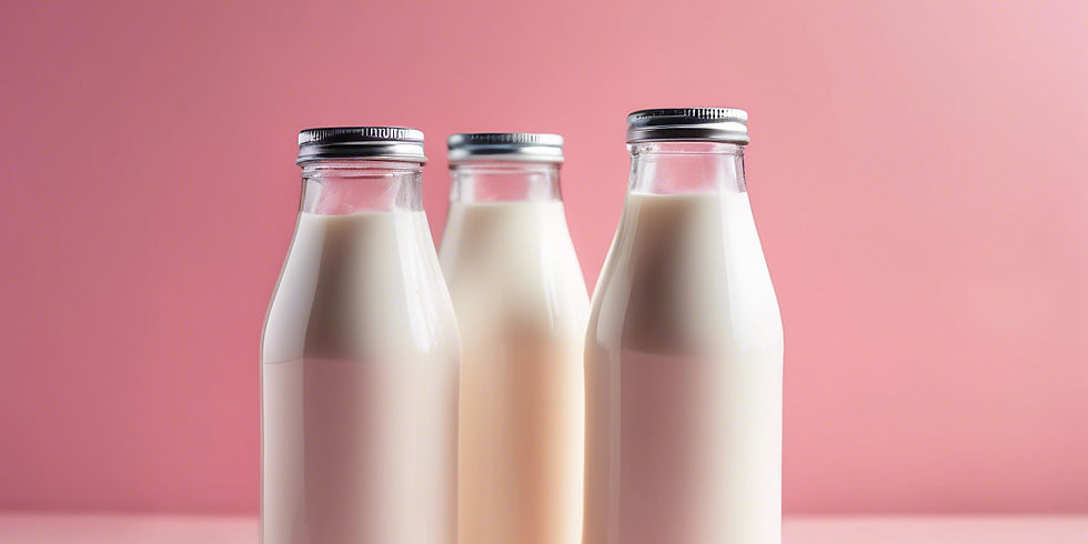 White Milk bottles with a Light pink background